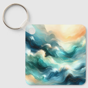 Golden Ocean Flow Abstract Waves Key Ring
