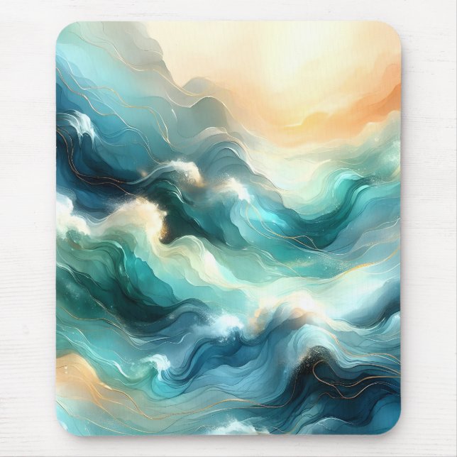 Golden Ocean Flow Abstract Waves Mouse Mat (Front)