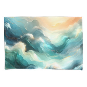 Golden Ocean Flow Abstract Waves Pillowcase
