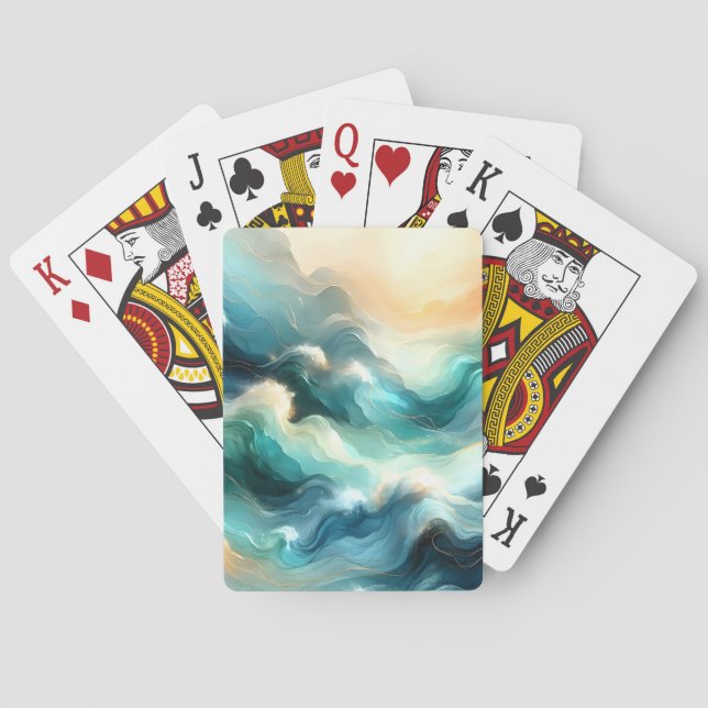 Golden Ocean Flow Abstract Waves Playing Cards (Back)