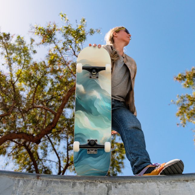 Golden Ocean Flow Abstract Waves Skateboard (Outdoor 1)