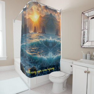 Golden Ocean Sunset Mountain Nature  Shower Curtain