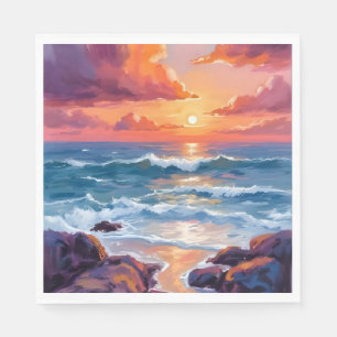Golden Ocean Sunset Watercolor Coastal Radiant Napkin