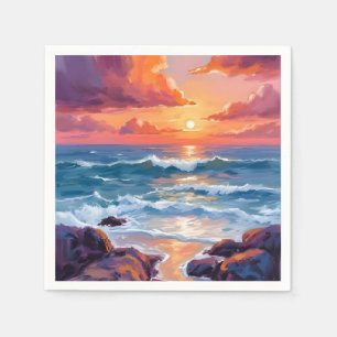 Golden Ocean Sunset Watercolor Coastal Radiant Napkin