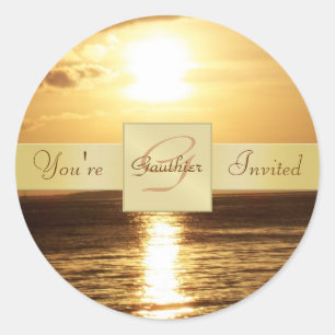 Golden Ocean Sunset You're Invited Party Sticker