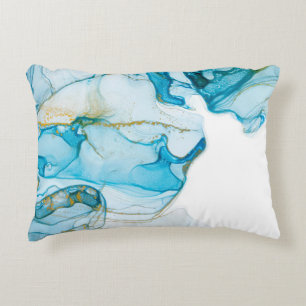 Golden ocean waves. Rich bright abstract picture. Decorative Cushion