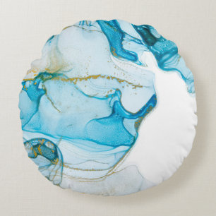 Golden ocean waves. Rich bright abstract picture.  Round Cushion