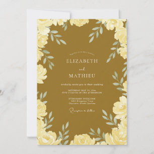 Golden Ochre Leafy Wedding Invitation