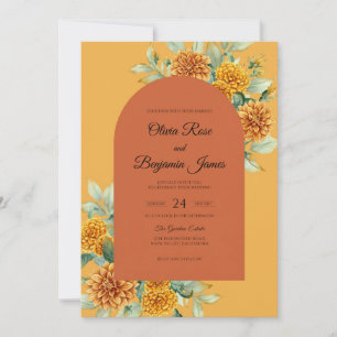 Golden Ochre Marigold Eucalyptus Wedding Invitation