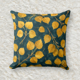 Golden Ochre Quaking Aspen Watercolor Pattern Cushion