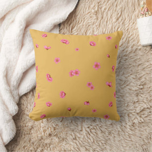 Golden Ochre Red Plum Blossom Floral Pattern Cushion