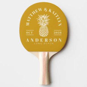 Golden Ochre Tropical Pineapple Wedding Crest Ping Pong Paddle