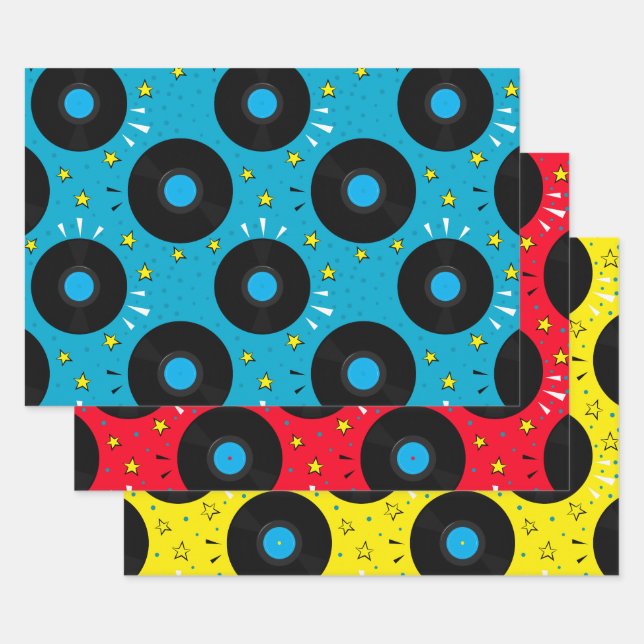 Golden Oldie Retro Vinyl Records Wrapping Paper Sheet (Set)