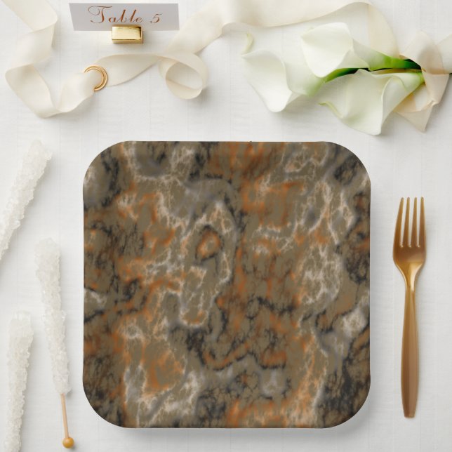 Golden Olive Abstract Paper Plate (Wedding)