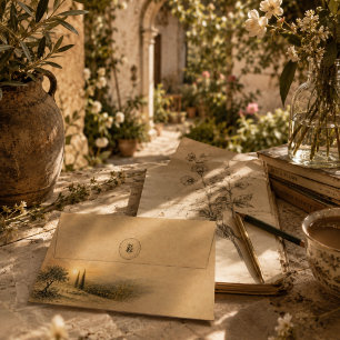 Golden Olive Grove Mediterranean Sunset Landscape Envelope