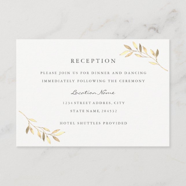 Golden Olive Leaf Garden Wedding Reception Enclosure Card (Front)