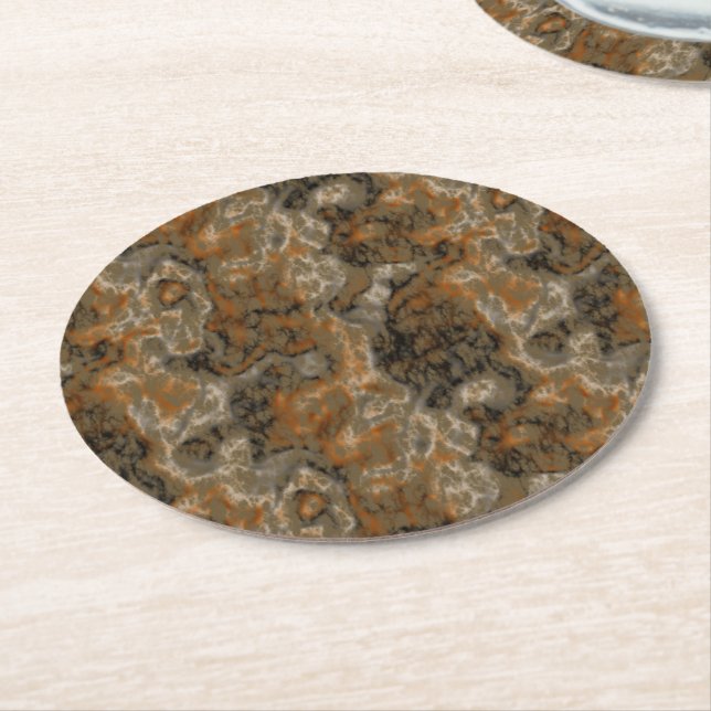 Golden Olive Marble Round Paper Coaster (Angled)