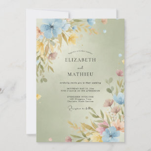 Golden Olive Wildflower Wedding Invitation