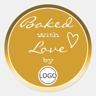 Golden Ombre Baked with Love Circle Logo Template Classic Round Sticker