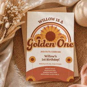 Golden One Birthday Invitation Girl Retro