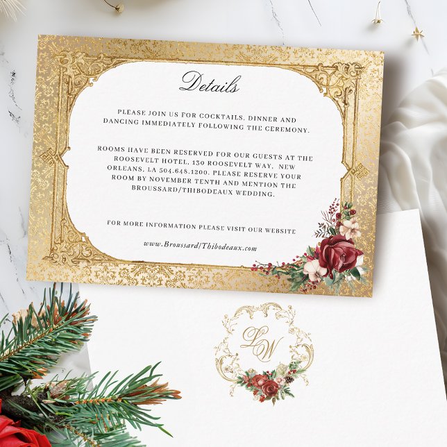 Golden Opulence Christmas Floral Wedding Enclosure Card (Creator Uploaded)