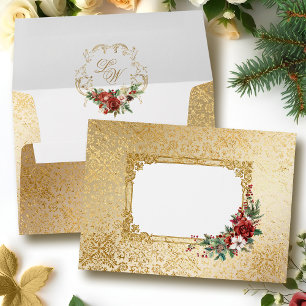 Golden Opulence Christmas Floral Wedding Envelope