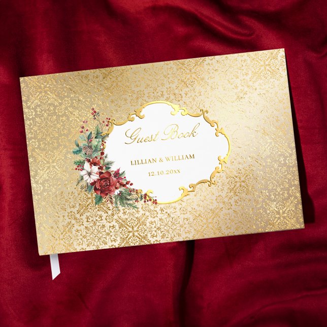 Golden Opulence Christmas Floral Wedding Guest Book (Creator Uploaded)