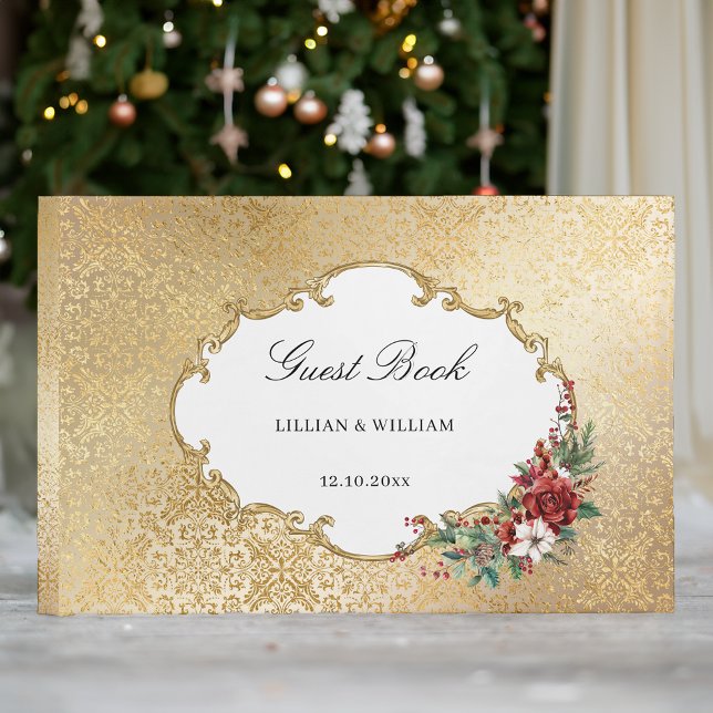 Golden Opulence Christmas Floral Wedding Guest Book (Creator Uploaded)