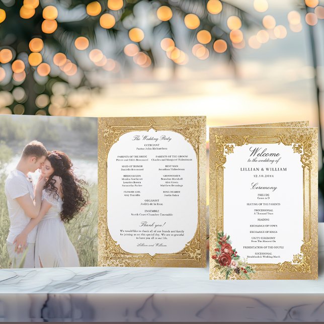 Golden Opulence Christmas Floral Wedding  Programme (Creator Uploaded)