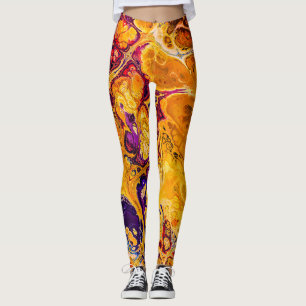 Golden Orange and Purple Fractal Art Leggings