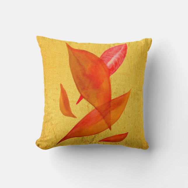 Golden Orange Autumn Fall leaf modern art Cushion (Front)