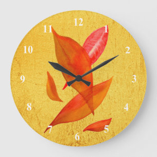 Golden Orange Autumn Fall leaf modern art Large Clock