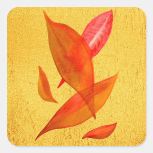 Golden Orange Autumn Fall leaf modern art Square Sticker