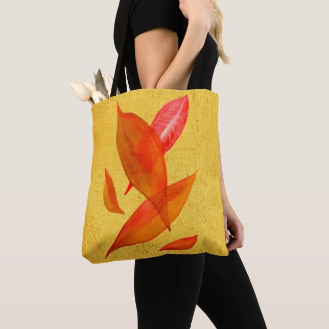 Golden Orange Autumn Fall leaf modern art Tote Bag (Close Up)
