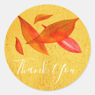 Golden Orange Autumn Fall leaf thank you Classic Round Sticker