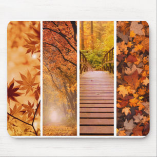 Golden Orange Autumn Maple Leaves Banner Photo Art Mouse Mat