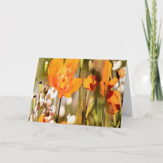 Golden Orange California Poppy Acrylic Painting Card
