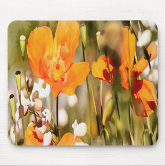 Golden Orange California Poppy Acrylic Painting Mouse Mat