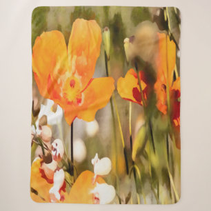 Golden Orange California Poppy Acrylic Painting Sherpa Blanket