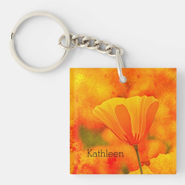 Golden Orange California Poppy "Land Of Orange" Key Ring (Front)