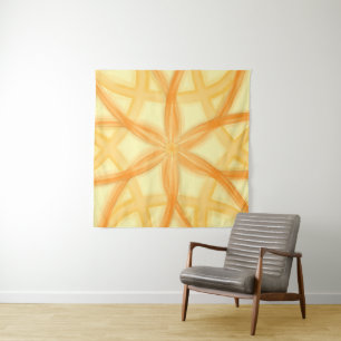 Golden Orange Floral Geometric Pattern Tapestry
