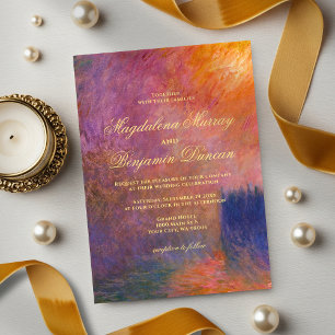 Golden Orange Purple Sunset Sky Monet Art Wedding Invitation