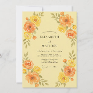 Golden Orange Ranunculus Eucalyptus Wedding Invitation