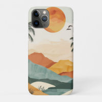 Golden Orange Retro Tropical Mountain Sunset