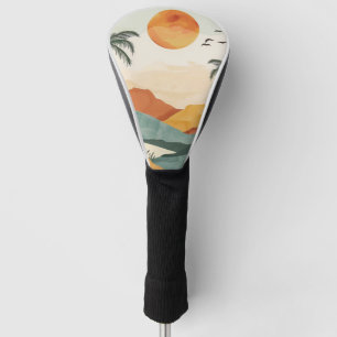Golden Orange Retro Tropical Mountain Sunset Golf Head Cover