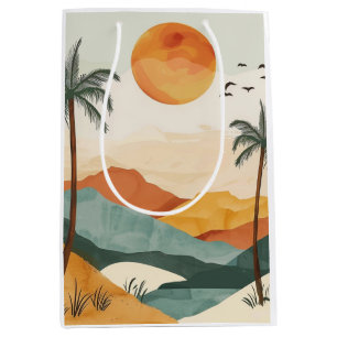 Golden Orange Retro Tropical Mountain Sunset Medium Gift Bag