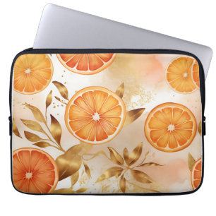 Golden Orange Slice Pattern Laptop Sleeve