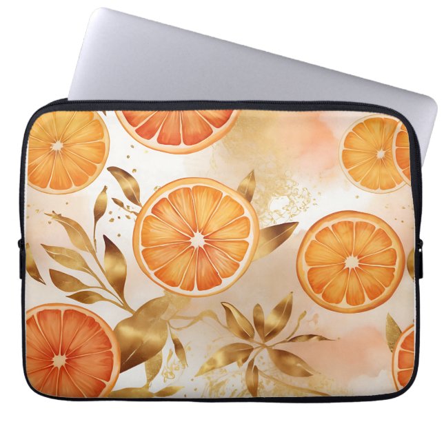 Golden Orange Slice Pattern Laptop Sleeve (Front)