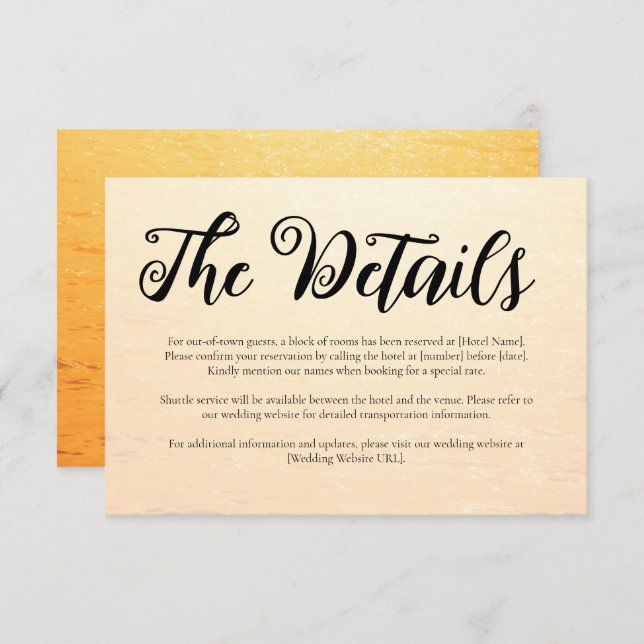 Golden orange summer sea waves wedding enclosure card (Front/Back)