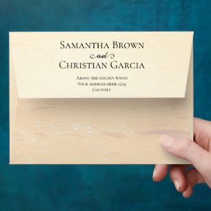Golden orange summer sea waves wedding envelope